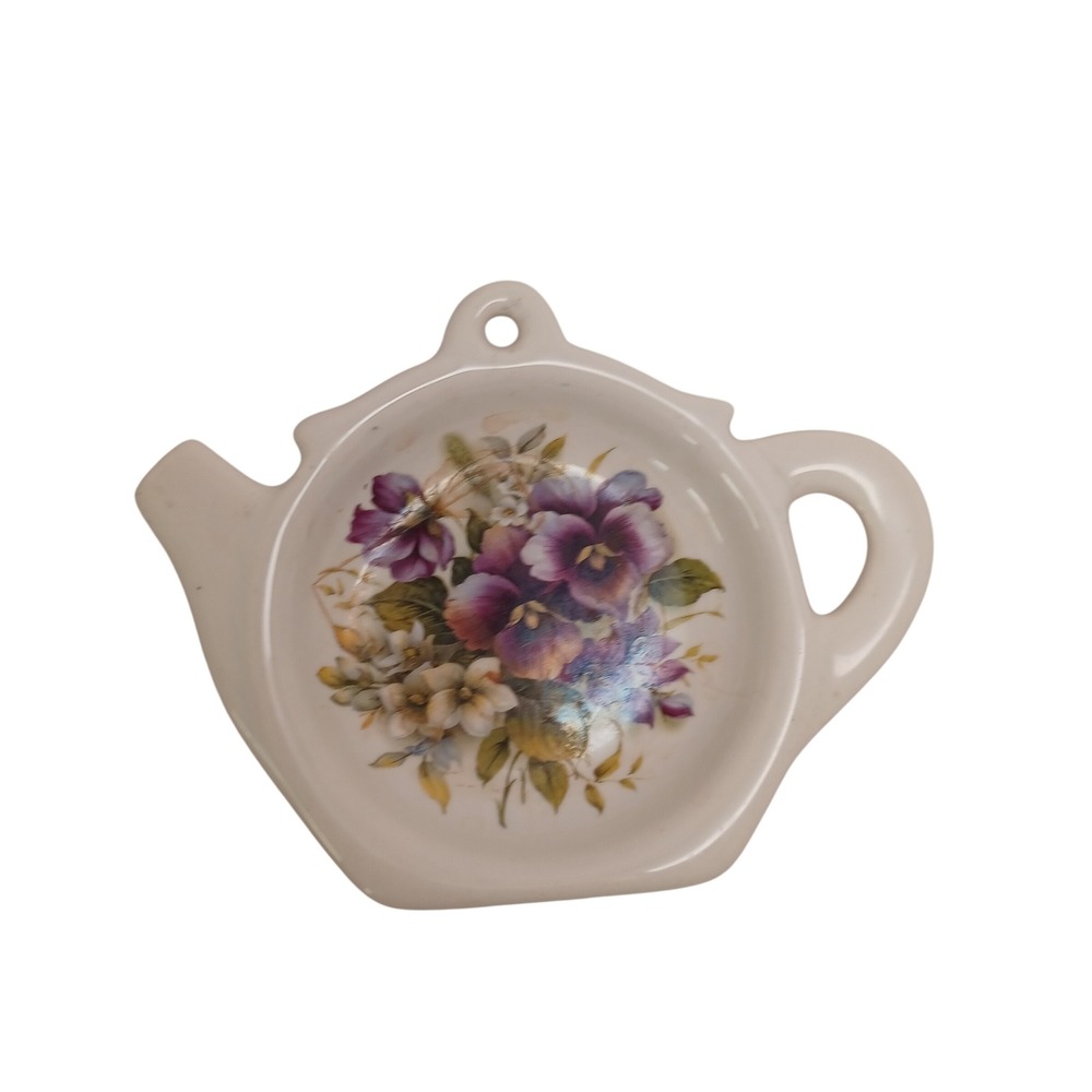 Crownford Giftware Ceramic Teapot Tea Bag Rest Pansy Floral Made in England
